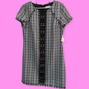 Eliza J black & white tweed plaid work dress